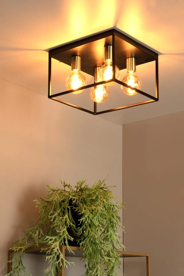 Lucide RUBEN - Flush ceiling light - 4xE27 - Black - ambiance 1